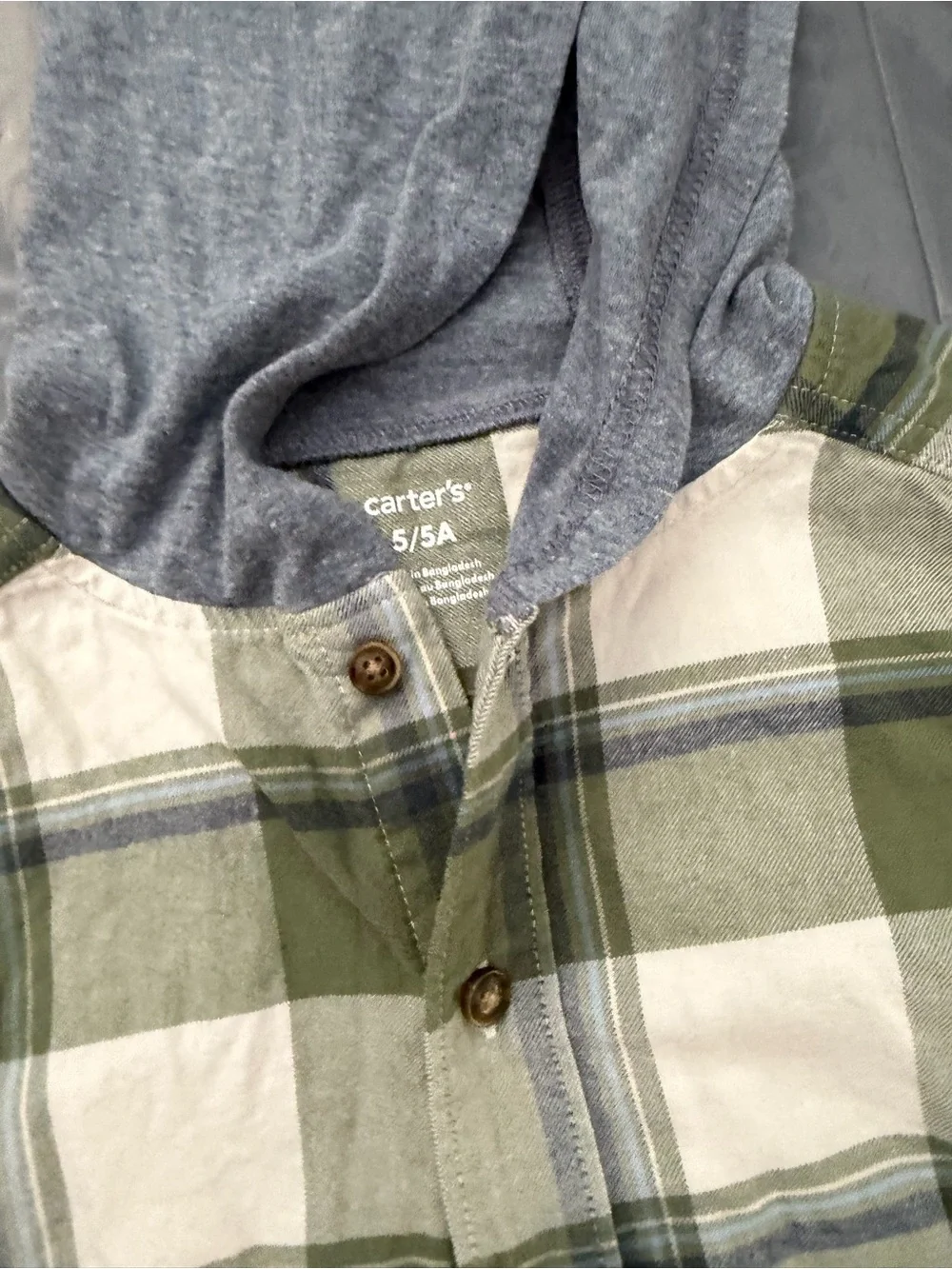 Carter's Olive & Cream Plaid Hooded Button-Down Shirt